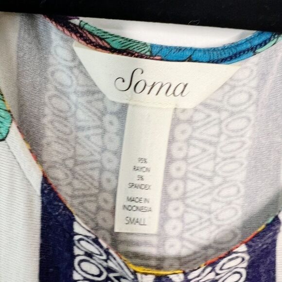 Soma Keyhole Sleeveless Short Dress Garden Bloom Ivory Sz S Floral Print - Picture 7 of 7